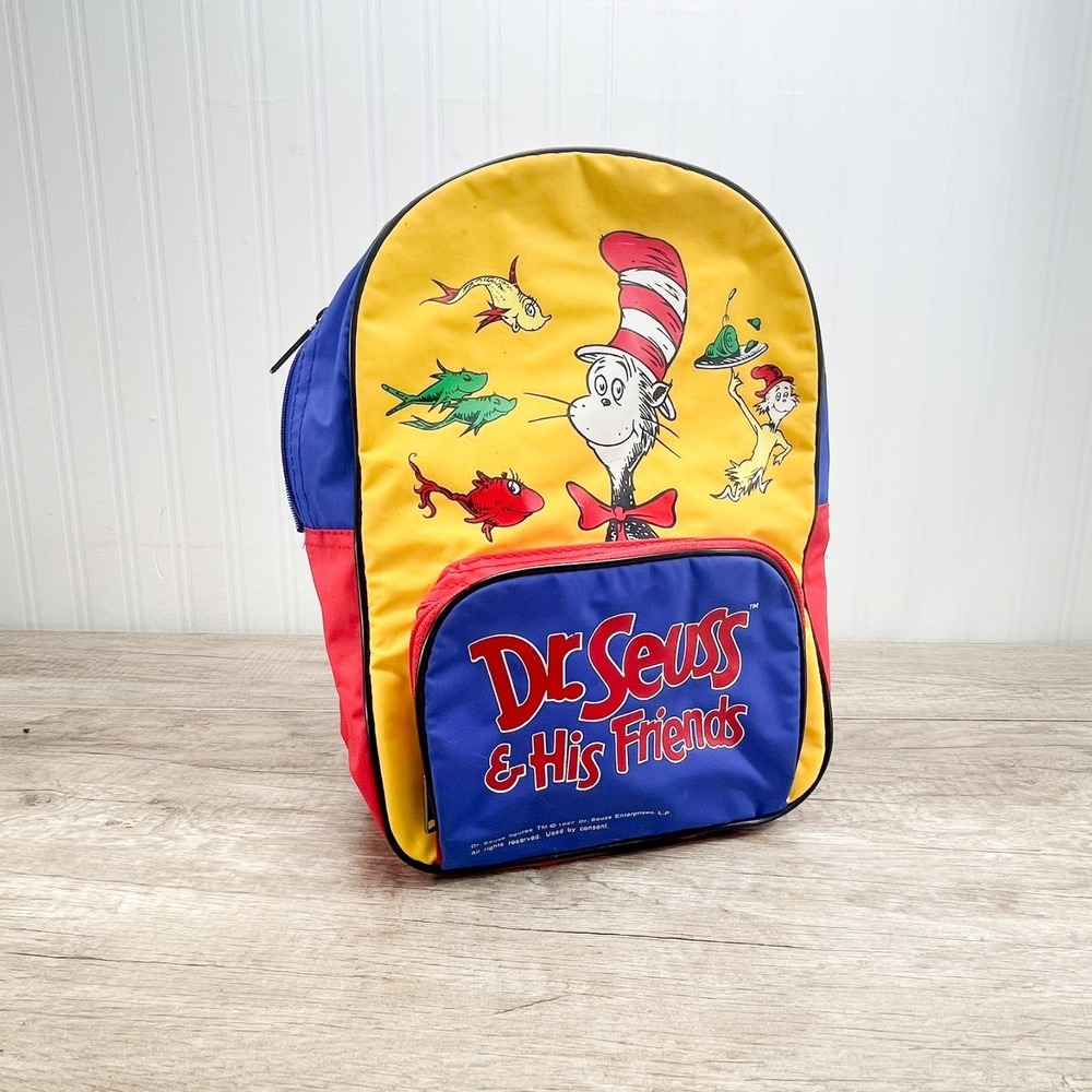 Vintage Dr. Seuss And His Friends‎ Backpack Bookbag 1997 Cat in the Hat Bag